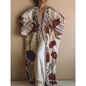 preiswerte Ausgefallene Kleider-Damen Langes Kleid Maxikleid Boho Kleid Urlaub Freizeitkleid Swing Kleid Mode Modern Alltag Urlaub Strand Regular Fit Blumen Langarm V-Ausschnitt Weinrot Marineblau Apricot Sommer Frühling