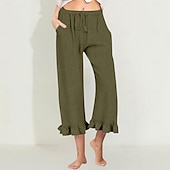 billiga Raka byxor-Dam EU / US-storlek caprishorts Mode Ledigt Kapris Naturlig Solid färg Plisserad Ficka Trendig Mateial som andas Bekväm Sport Microelastisk Ledigt Dagliga kläder Vin Svart Vit Grön Vår, Höst, Vinter