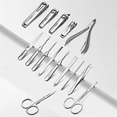 abordables Baignade et soins personnels-Ensemble de ciseaux à ongles 15 pièces Kit de coupe-ongles professionnel Ensemble de manucure avec étui en cuir portable, kit de toilettage de manucure et de pédicure en acier inoxydable Ensemble de