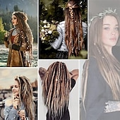 abordables Crocheter les cheveux-Extensions de dreadlocks à double extrémité en laine de 22 pouces, 15 brins de dreads synthétiques marron mélangés, dreadlocks fines et douces de style hippie pour femmes