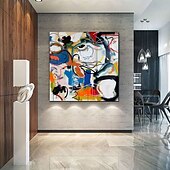cheap Famous Paintings-POP art painting Handmade Pablo Picasso Abstract Oil Painting Bold Color Blocking Expressive Brushstrokes Blue Orange Contrast Dynamic Line Art Modern Living Room Decor Abstract Portrait Artwork