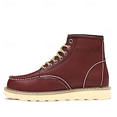 cheap Work Boots-Men&#039;s Brown Lace-up Work Boots with Contrast Stitching and Cushioned Sole, Classic Casual Style for Outdoor Work, Hiking and Daily Wear