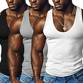 baratos Tops de ginásio-Homens Malha Íntima Camiseta Interior camisa sem manga camisa espancadora Sem Manga Decote Redondo Decote em U Profundo Scoop pescoço Verão Côr Sólida Pit Strip Moda Designer Esportivo 3 Peças