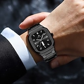 cheap Quartz Watches-VA VA VOOM Top Brand Men Wrist Watches Luxury Waterproof Gold Black Silver Date Week Display Square Watch for Men Stainless Steel Watc