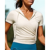 preiswerte Lauf-T-Shirts &amp; Tanktops-Damen Wanderhemd Wanderspitze Gerüschtes Oberteil Kurzarm V Ausschnitt Oberteil Außen Atmungsaktiv Schnelltrocknend Feuchtigkeitsableitend Leicht Nylon Schwarz Weiß Rosa Tennis Golfspiel Laufen