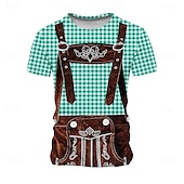voordelige 3D T-shirts-Oktoberfest Voor heren Ruitjes Duitsland dirndls T-shirt Korte mouw T-shirt 3D-afdrukken Strakke ronde hals Overhemd Vakantie overdreven Ontwerper Carnaval Feest Licht Blauw Blauw 1# Blozend Roze