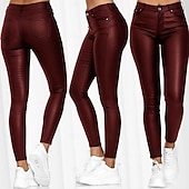 tanie Gładkie legginsy-Damskie Skórzane spodnie Getry Moda Moda miejska Codzienny Pełna długość Wysoka talia Równina Wygodne Miękka Wygodny Średnio elastyczny Na zewnątrz Ulica Wino Czarny Niebieski Lato Wiosna Opinający
