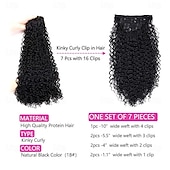 levne Clip in Extensions-26 palcové kudrnaté clip-in prodlužování vlasů s dvojitým útkem, celohlavé japonské tepelně odolné vlákno 140g syntetické kudrnaté prodlužování vlasů pro ženy 7 kusů