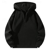 economico felpe in pile-Per uomo Felpa con cappuccio Felpa con cappuccio e zip corta Felpa con cappuccio in pile Nero Grigio Con Cappuccio Mezza zip Semplice Con zip Zip a un quarto Sport &amp; Outdoor Casuale Quotidiano