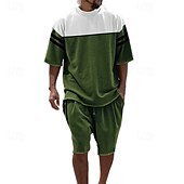 voordelige T-shirt sets voor heren-Voor heren T-shirt past 2 stuks outfits T-shirt en korte broek Korte mouw Strakke ronde hals Zomer Kleurenblok Modieus Casual 2-stuks Vakantie Alledaagse kleding Uitgaan Zwart Blauw Groen Top T-shirt