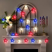 cheap Battery String Lights-1 Pc 3M-20 LED Star String Lights Red, White, Blue Vine Weaving Pentagram Light String July 4th Independence Day Party Patriotic Atmosphere Decorative Light AAA Battery Box
