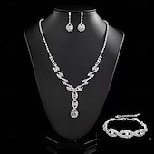 economico Parure di gioielli-Set di gioielli da sposa, 1 set di orecchini con zirconi e strass, collana e braccialetti, elegante e raffinato, set di gioielli da donna per matrimonio, lavoro, occasioni speciali