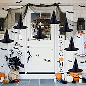 economico Halloween-Cappello da strega nero di Halloween con decorazione da parete a forma di pipistrello 3D, costumi di Halloween, accessori da strega, cappelli, decorazioni per feste di Halloween fantasy