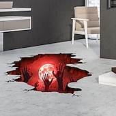baratos Adesivos de Halloween-chão de Halloween &amp;Adesivo de parede 3D assustador com lua vermelha e design inovador de mão, decoração autoadesiva de piso e parede para quarto e sala de estar
