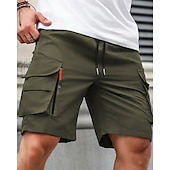 baratos Ar livre-Homens Bermuda Cargo Calção Shorts de verão Com Cordão Cintura elástica Bolso multi Tecido Conforto Vestível Comprimento do joelho Ao ar livre Esporte Diário Moda Casual Preto Azul Marinho
