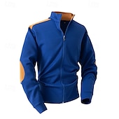 baratos Suéteres básicos-Homens Moletom Moletom com zíper completo Preto Branco Azul Cáqui Cinzento Colarinho Clerical Bloco de cor Jacquard Patchwork Bolsos Desportos e Ar livre Diário Feriado Poliéster Roupa de rua Básico