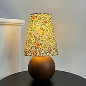 baratos abajur-Abajur redondo com estampa floral pastoral francesa tradicional, base de madeira maciça, 1 luminária de mesa para quarto