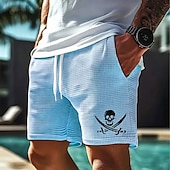 baratos shorts de suor 3d masculino-Homens Caveiras Pirata Calções Waffle Shorts de moletom Shorts casuais Cintura Média Moda Casual Férias Corrida Dar certo Cintura elástica com cordão Shorts com bolsos Designer Roupa