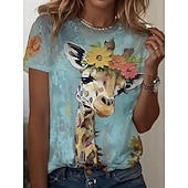  Per donna Maglietta Stampato Grafico Animale Giraffa Vintage Elegante Classico Manica Corta Girocollo Top Regolari Quotidiano Weekend Blu Bianco Giallo Rosa Arancione Estate Primavera