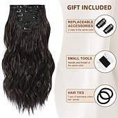 economico Clip nelle estensioni-extension a clip 6 pezzi naturali &amp;capelli morbidi &amp;si fonde bene con le extension per capelli castano scuro, lunghe e ondulate