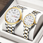 abordables Relojes de Cuarzo-Este es un elegante reloj para parejas con dos diales digitales redondos y correas de acero inoxidable con una pantalla de fecha luminosa resistente al agua ipx7 de lunes a domingo. Es un regalo ideal
