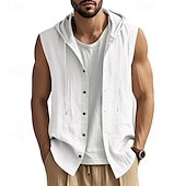 preiswerte Fitness Tank-Tops-Herren Tank Top Weste Unterhemd Ärmelloses Shirt Ärmellos Mit Kapuze Sommer Einfach Mode Designer Basic Knöpfe Urlaub Straße Ausgehen Schwarz Weiß Gelb Top T-Shirt für Herren