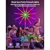 baratos Fitas de Luz Inteligentes-Luzes LED de Fogos de Artifício Inteligentes USB Decorativas para Quarto Luzes LED que Mudam de Cor com Efeito de Explosão Controle Remoto do App da Tira RGB para Halloween