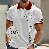 American Independence Day Men's 1776 National Flag Polo Shirts Button Up Polos Golf Shirt Short Sleeve Polo Shirts Lapel Fashion Casual Daily Festival Print Summer Black White4