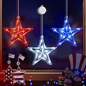 economico Luci decorative-3 Pezzi Luci Appese Patriottiche per il 4 Luglio Giorno dell'Indipendenza 250° Anniversario Giorno della Memoria Luci Decorative con Ventosa Stella a 5 Punte Decorativa Box Batteria AAA