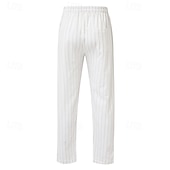 cheap Holiday-Men&#039;s Linen Pants Trousers Summer Pants Beach Pants Pocket Drawstring Elastic Waist Striped Comfort Breathable Vacation Daily Holiday Hawaiian Boho White