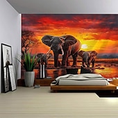 cheap Animal Tapestries-Forest Animal Elephant Landscape Hanging Tapestry Mural Art Large Tapestry Mural Decoration Photos Background Carpet Curtains Home Bedroom Living Room Decoration