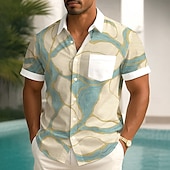 voordelige Geometrisch patroon-Voor heren Geometrisch Golven Overhemd Zomer overhemd Overhemd met knopen Korte mouw Mode-casual Buiten Vakantie Dagelijks gebruik Zomer Lente Strijkijzer 3D-afdrukken shirts met kraag Voorste zak