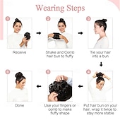 abordables Chignons-Postiche chignon décoiffé, chouchous naturels ondulés et lissés, chignon donut, extensions de queue de cheval pour femmes et filles - #12 brun doré