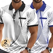 olcso Férfi geometrikus póló-férfi 2 db-os grafikus geometrikus póló rövid ujjú pólóingek üzleti lezser kültéri üzleti athleisure mindennapi viselet gombos zsebes 3D nyomtatás nyári