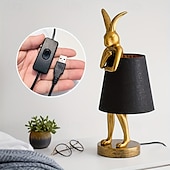 preiswerte Nachttischlampe-Moderne Tischlampe im Hasen-Stil aus der Mitte des Jahrhunderts mit Leinenschirm, USB-betrieben, dekorative Schreibtischlampe, goldenes Finish, sanfte Umgebungsbeleuchtung für Wohnzimmer, Schlafzimmer