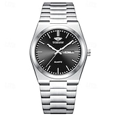 baratos Relógios Quartz-Um relógio masculino moderno e original com pulseira de liga de estilo empresarial, com classificação de resistência à água ipx7, data luminosa e visor de dia, caixa de relógio esportivo de quartzo