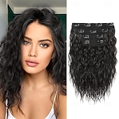 abordables Clip dans les extensions-Extensions de cheveux à clipser - 4 pièces 12 extensions de cheveux bruns courts bouclés et ondulés avec trame en dentelle invisible et mèches