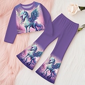 cheap Girl&#039;s 3D Cartoon-Girls&#039; 3D Unicorn Set Sweatshirt &amp; Flare Pants Set Long Sleeve 3D Print Fall Winter Active Fashion Daily Polyester Kids 3-12 Years Crew Neck Outdoor Date Vacation Regular Fit