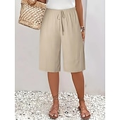 baratos Shorts-Mulheres chinês Bermudas Férias Moda Básico Comprimento do joelho Cintura Alta Tecido Bolsos Cintura elástica Confortável Macio Micro-Elástica Ao ar livre Rua Verde Militar Azul marinho Preto Branco