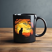 olcso Halloween Kithen-halloweeni ajándék bögre, fekete macskás kerámia kávésbögre 330ml/12oz, aranyos halloweeni pohár macskabarátoknak, ijesztő cica témájú bögre nőknek, barátoknak, ünnepi ajándék