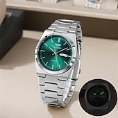 baratos Relógios Quartz-Um relógio masculino moderno e original com pulseira de liga de estilo empresarial, com classificação de resistência à água ipx7, data luminosa e visor de dia, caixa de relógio esportivo de quartzo