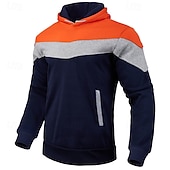 economico felpe con cappuccio da uomo di base-Per uomo Felpa con cappuccio Nero Blu marino Blu Arancione Cachi Con Cappuccio Blocco di colori Patchwork Sport &amp; Outdoor Quotidiano Ferie Poliestere Streetwear Essenziale Casual Primavera Autunno