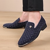 abordables Mocasines-Zapatos sin cordones de ante azul marino para hombre con detalles tachonados y detalles dorados: zapatos sin cordones de lujo para fiestas nocturnas, bodas y reuniones formales.