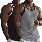 economico Canotte da palestra-Per uomo Canotta Canottiera Senza Maniche Girocollo Estate Blocco di colori Striscia di Fossa Moda Designer Sportivo 2 Pezzi All&#039;aperto Casuale Uscire Bianco + rosa Rosa / grigio Blu reale + nero