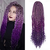 abordables Crocheter les cheveux-Extensions de dreadlocks synthétiques 3 en 1 de 24 pouces, extensions de dreadlocks mixtes de style hippie, 15 brins tressés à la main, extensions de dreadlocks souples à double extrémité, bouclées,
