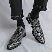 tanie Formalny-czerwone buty wizytowe z nadrukiem w panterkę dla mężczyzn – modne buty sznurowane dla panów podążających za modą, odpowiednie na imprezy i nieformalne wydarzenia