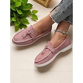 billige Slip-ons og loafers til kvinner-Grønne dameloafers i semsket skinn, lette flate sko med gulldetaljer for uformelle antrekk og daglige dates