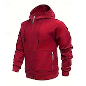 levne pánské základní mikiny s kapucí-Pánské Kapuce Mikina s kapucí na zip Černá Fialová Námořnická modř Khaki Světle šedá Kapuce Bez vzoru Kapsy Sporty a outdoor Denní Dovolená Polyester Šik ven Základní Na běžné nošení Jaro Podzim