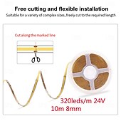 رخيصةأون أضواء شريط LED-شريط إضاءة ليد 10 أمتار، 320 مصباح ليد/متر، 16.4 قدم، شريط مرن عالي الكثافة، 3000-6500 كلفن، مصابيح ليد RA90، تيار مستمر 24 فولت