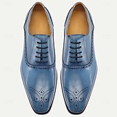preiswerte Klassische Anzugschuhe-Herren-Brogue-Abendschuhe aus echtem Rindsleder in Blau – klassische Schnürschuhe für formelle Anlässe, Business und Hochzeiten